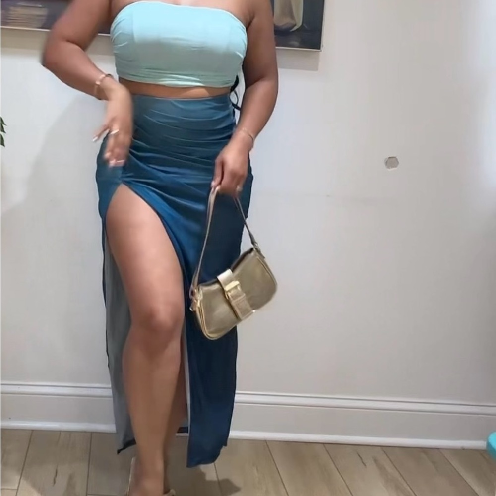 Chic Asymmetrical Blue two piece set